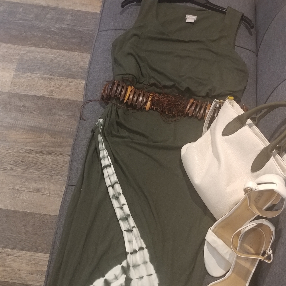 NWOT Chico's Small Hunter Green Safari Style Dress
